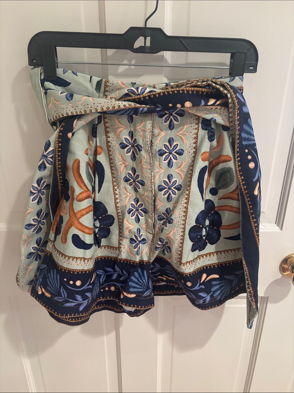 FARM Rio Aqua, Navy & Copper Embroidered Skater Shorts